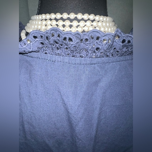 Biltmore Eyelet Tiered V-Neck Cotton Dress Knee-Length Navy Blue XL - Picture 3 of 9